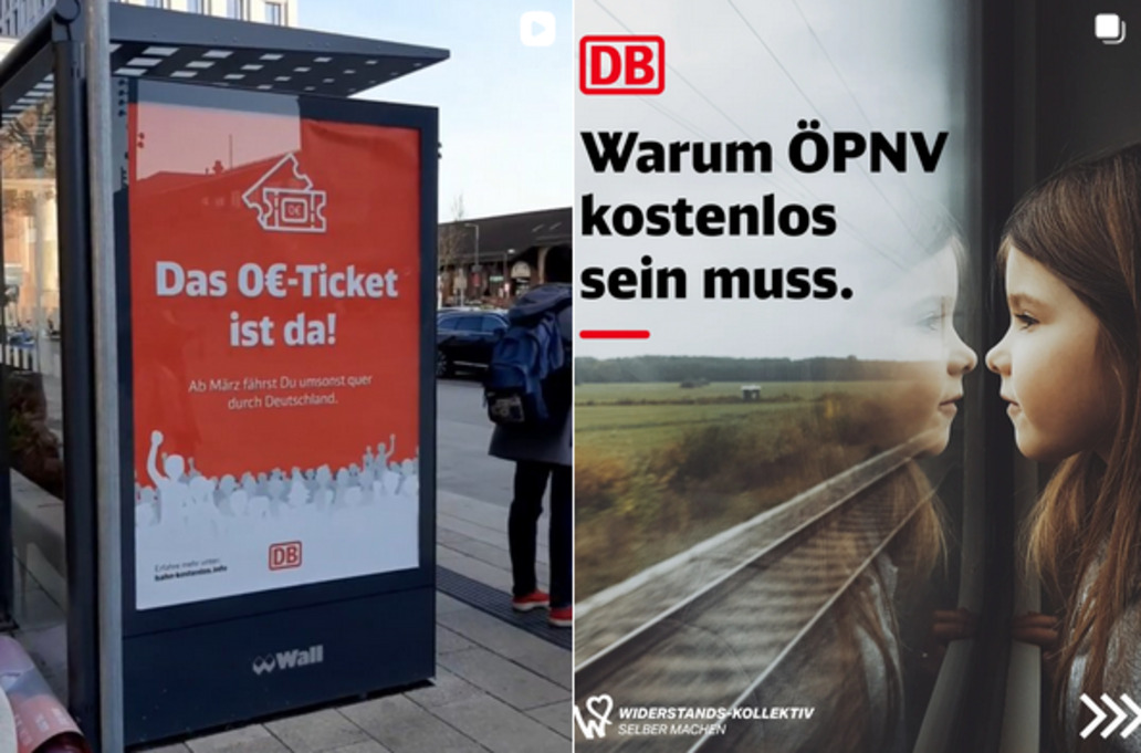 Gefälschte Plakate werben für Gratisfahrten mit der Deutschen Bahn