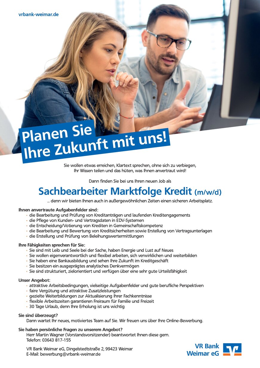 Sachbearbeiter Marktfolge Kredit M W D In Weimar Xing Jobs